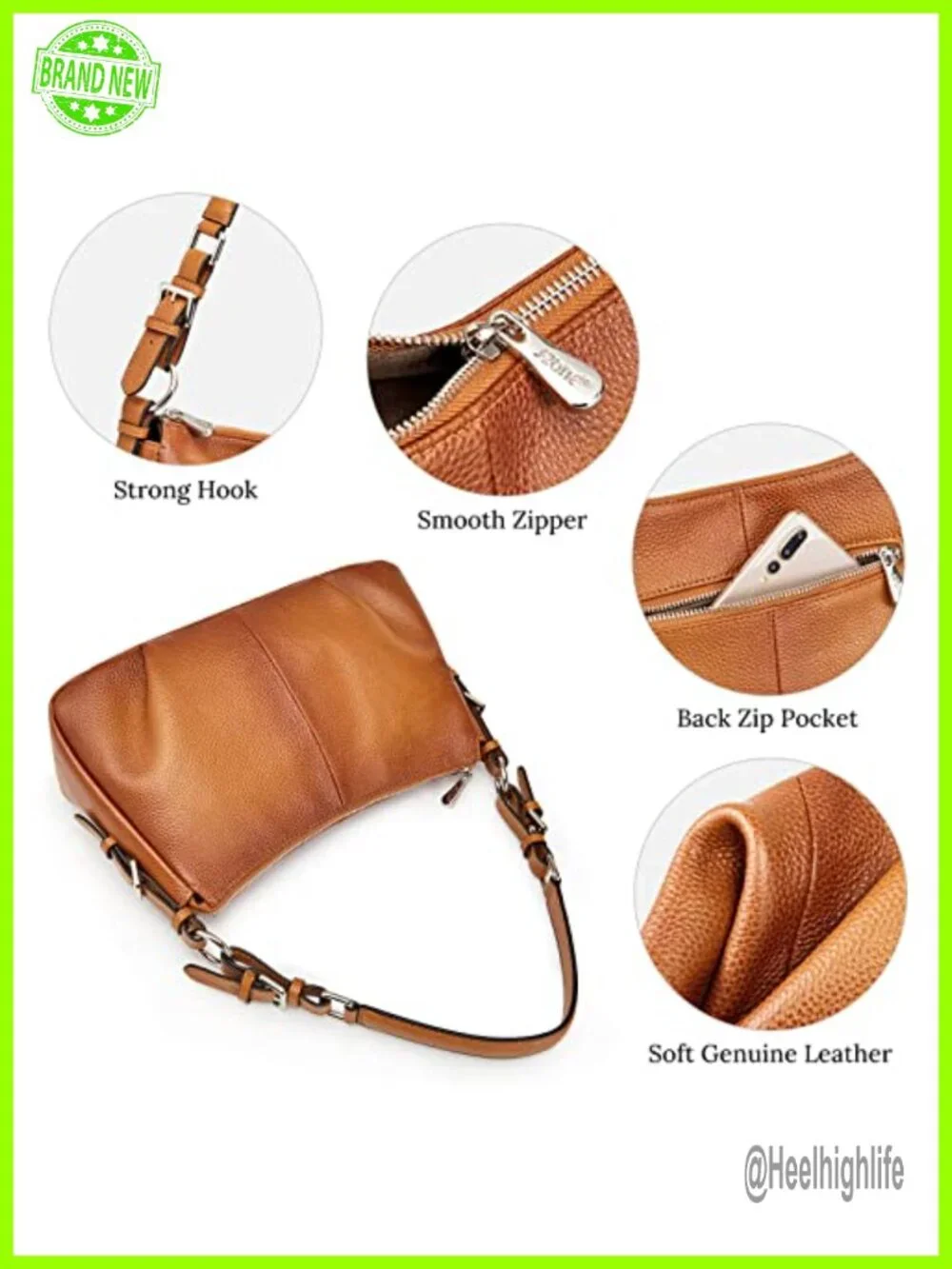 Genuine Leather Hobo Bag Top Grain Cowhide Shoulder Purse Medium Travel Work
